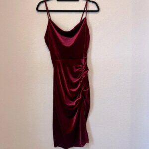 MistyRose Ruched Bodycon Mini Dress – Burgundy Wine Red, Size L